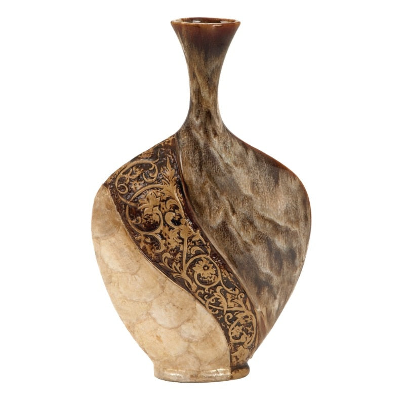 Ceramic Decorative Vase with Vine Detailed Engravings , 11"W x 18"H - stevesdecorandpets