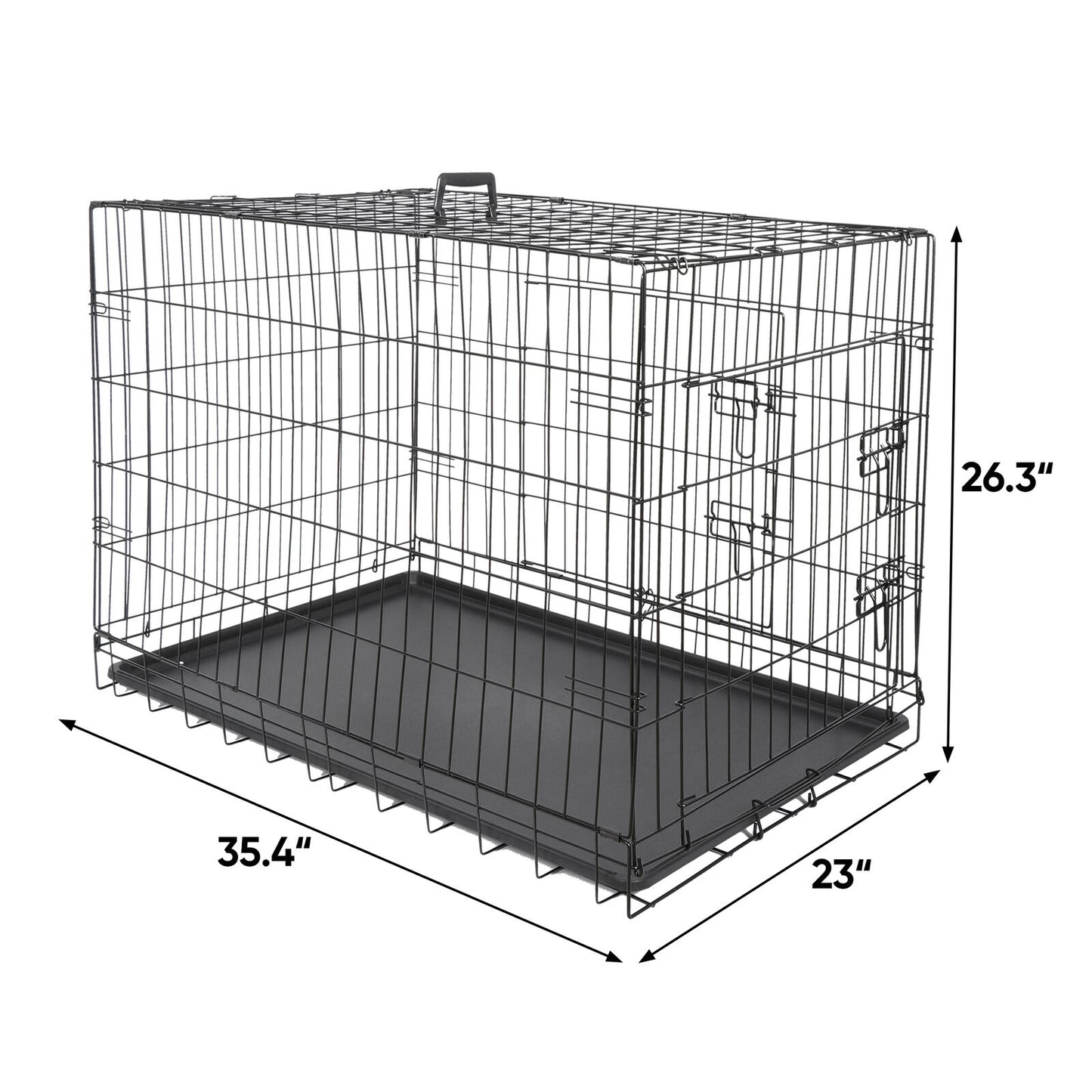36" Folding Pet Cage Dog Crate Kennel Metal 2Door With Tray Black - stevesdecorandpets