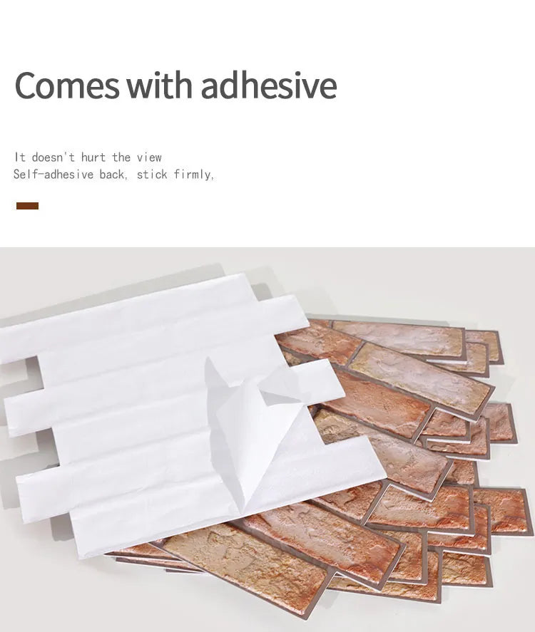 12pcs 3D Brick Wall Sticker Self-Adhesive PVC Wallpaper