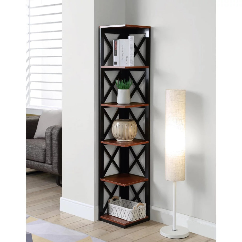 5-Tier Corner Bookcase, White - stevesdecorandpets