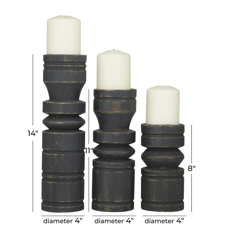 3 Candle Black Wood Candle Holder - stevesdecorandpets