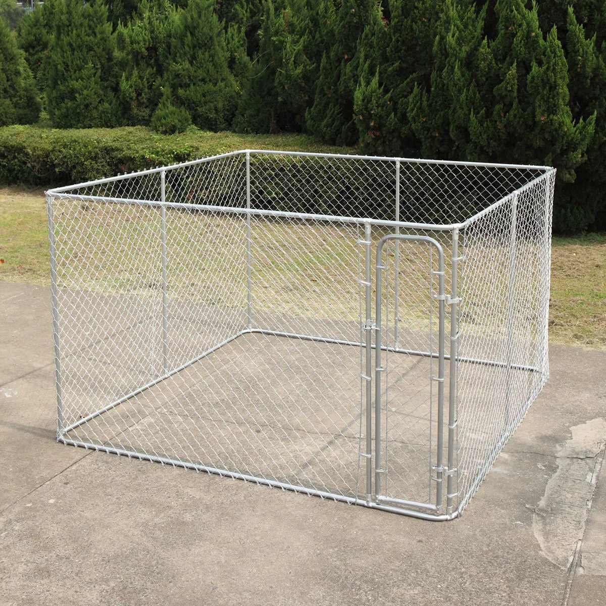 Outdoor Dog Kennel for Medium to Large Sized Animals with Lockable Door - Silver - stevesdecorandpets