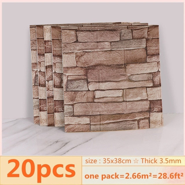 20pcs 3D Wall Decal Wallpaper  XPE Foam  Self Adhesive Brick Sticker - stevesdecorandpets