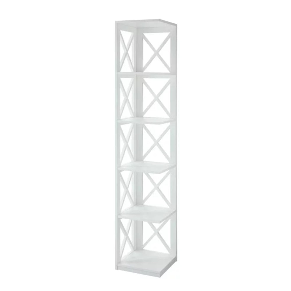 5-Tier Corner Bookcase, White - stevesdecorandpets