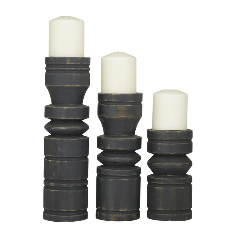 3 Candle Black Wood Candle Holder - stevesdecorandpets