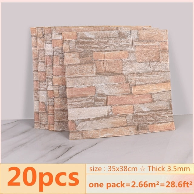 20pcs 3D Wall Decal Wallpaper  XPE Foam  Self Adhesive Brick Sticker - stevesdecorandpets