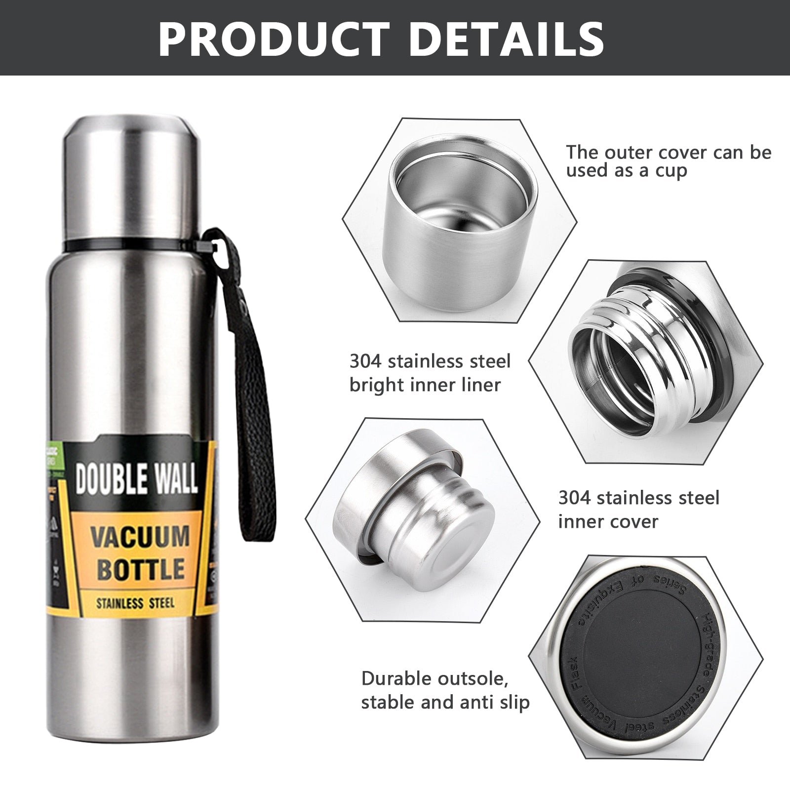 1/1.5L Thermos  Water Bottle  Stainless Steel Thermal Mug - stevesdecorandpets