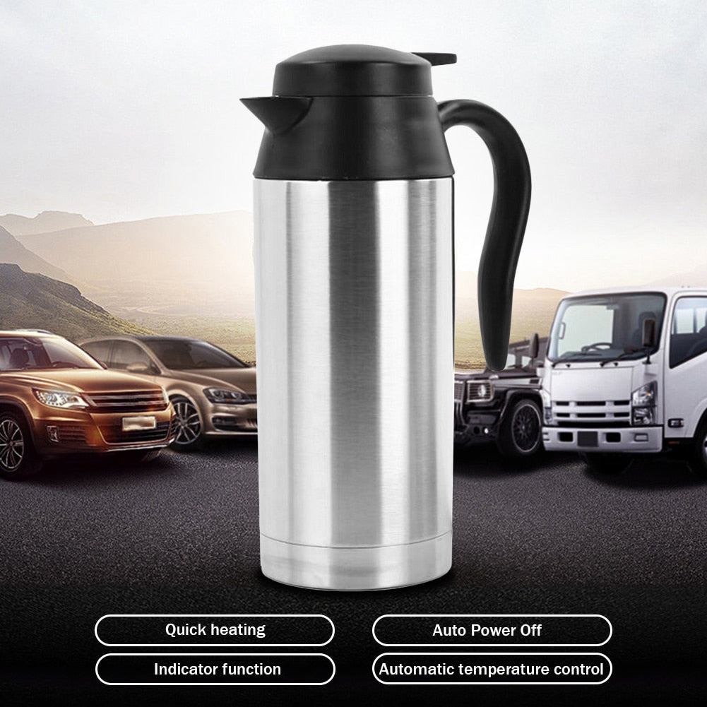 12/24V Car Electric Kettle 750ml Heating Travel Cup  Automatic Shut Off Stainless Steel Boil Dry Protection Quick Boiling - stevesdecorandpets