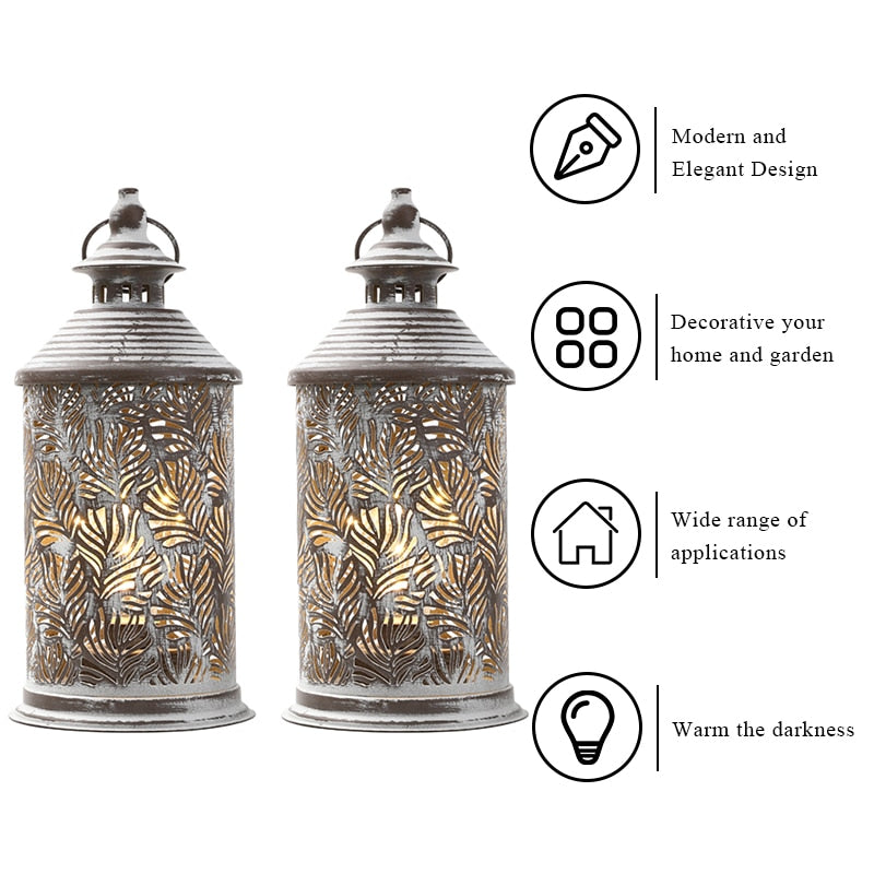 2Pcs Metal Candle Holder Lantern Battery Powered - stevesdecorandpets