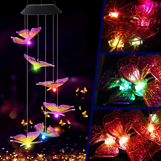 LED Solar Wind Chime  Color Changing Butterfly Pendant Light - stevesdecorandpets