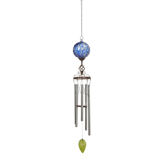 43.3 in  Metal and Blue Hand blown Glass Wind Chime - stevesdecorandpets