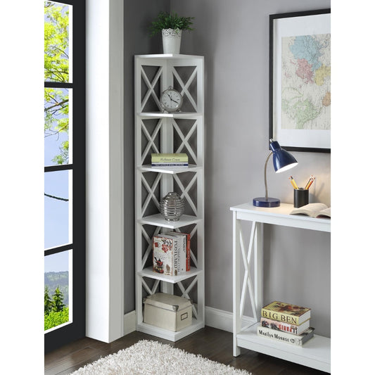 5-Tier Corner Bookcase, White - stevesdecorandpets