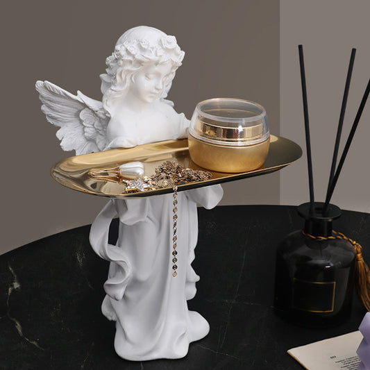 Girl Angel Sculpture With Metal Tray - stevesdecorandpets