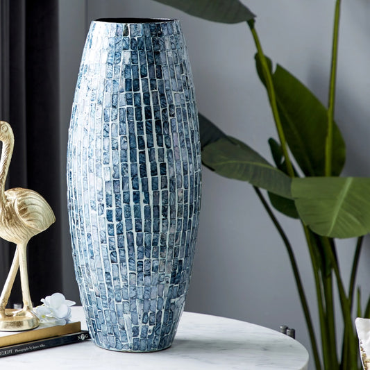 BOUSSAC 19" Handmade Blue Mother of Pearl Vase, - stevesdecorandpets