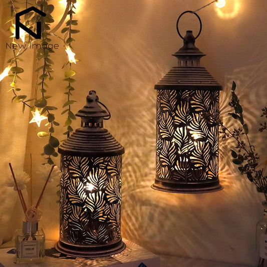 2Pcs Metal Candle Holder Lantern Battery Powered - stevesdecorandpets