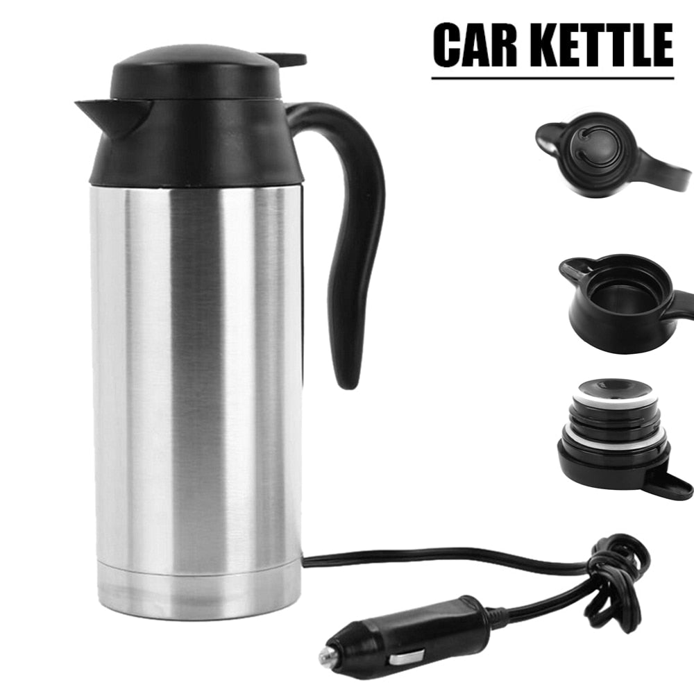12/24V Car Electric Kettle 750ml Heating Travel Cup  Automatic Shut Off Stainless Steel Boil Dry Protection Quick Boiling - stevesdecorandpets